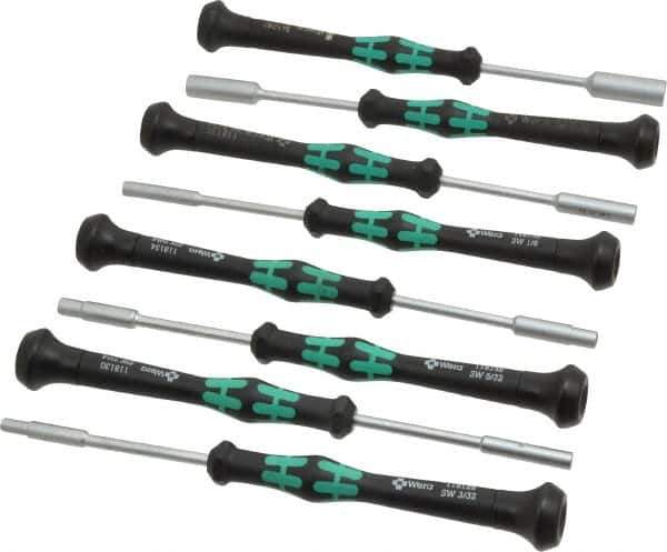 Wera - 8 Piece 3/32 to 1/4" Electronic Nutdriver Set - Solid Shaft, Ergonomic Handle - Best Tool & Supply