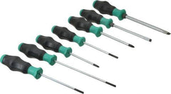 Wera - 7 Piece Phillips & Slotted Screwdriver Set - Blade Sizes: Width Metric 4, 4.5, 6.5 & 9, Bit Sizes: Philips #1 to #2, Metric Length mm: #1 x 80mm, #2 x 100mm, 4mm x 100mm, 4mm x 125mm, 4.5 x 100mm, 6.5mm x 125mm & 9mm x 150mm - Best Tool & Supply