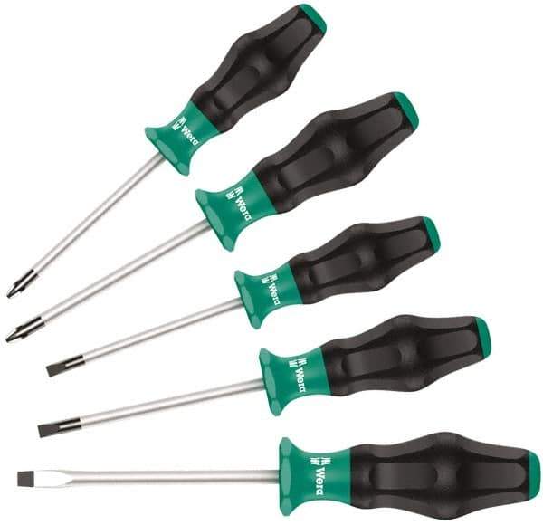 Wera - 5 Piece Phillips & Slotted Screwdriver Set - Blade Sizes: Width Metric 3, 4 & 6.5, Bit Sizes: Philips #1 to #2 - Best Tool & Supply