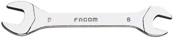 Facom - 8mm x 9mm Stubby Open End Wrench - 3-1/2" OAL, Double End, Satin Finish, 15° Head Angle - Best Tool & Supply