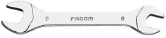 Facom - 8mm x 9mm Stubby Open End Wrench - 3-1/2" OAL, Double End, Satin Finish, 15° Head Angle - Best Tool & Supply