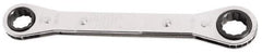 Proto - 9mm x 10mm 6 Point Reversible Ratcheting Offset Box Wrench - Double End, 25/32" Head Diam x 3/8" Head Thickness, 5-3/16" OAL, Steel, Chrome Finish, 25° Offset - Best Tool & Supply