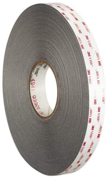 3M - 1/2" x 36 Yd Acrylic Adhesive Double Sided Tape - 45 mil Thick, Gray, Acrylic Foam Liner, Continuous Roll, Series 4941 - Best Tool & Supply