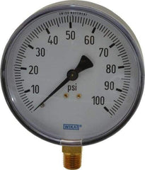 Wika - 4" Dial, 1/4 Thread, 0-100 Scale Range, Pressure Gauge - Lower Connection Mount, Accurate to 3-2-3% of Scale - Best Tool & Supply