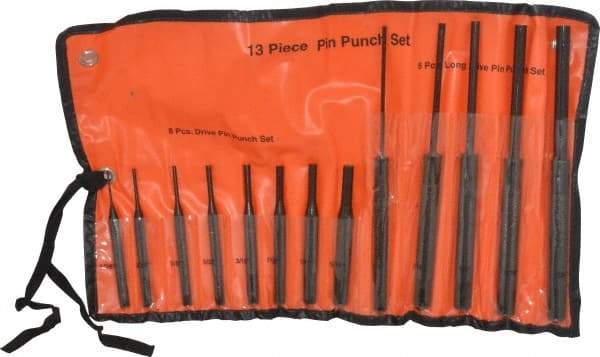 Value Collection - 13 Piece, 1/8 to 3/8", Pin Punch Set - Comes in Vinyl Case - Best Tool & Supply