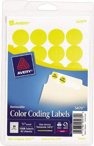 AVERY - 3/4" Wide x 3/4" Long, Neon Yellow Paper Color Coding Labels - For Laser/Inkjet Printers - Best Tool & Supply