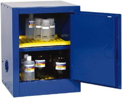 Eagle - 1 Door, 1 Shelf, Blue Steel Bench Top Safety Cabinet for Corrosive Chemicals - 23" High x 17-1/2" Wide x 18" Deep, Self Closing Door, 3 Point Key Lock, 4 Gal Capacity - Best Tool & Supply