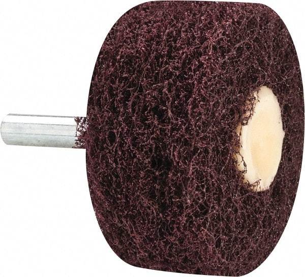 Merit Abrasives - 2" Diam, Medium Mounted Scrubber Buffing Wheel - 3 Ply, Medium Grade, 1/4" Shank Diam, 12,000 RPM - Best Tool & Supply