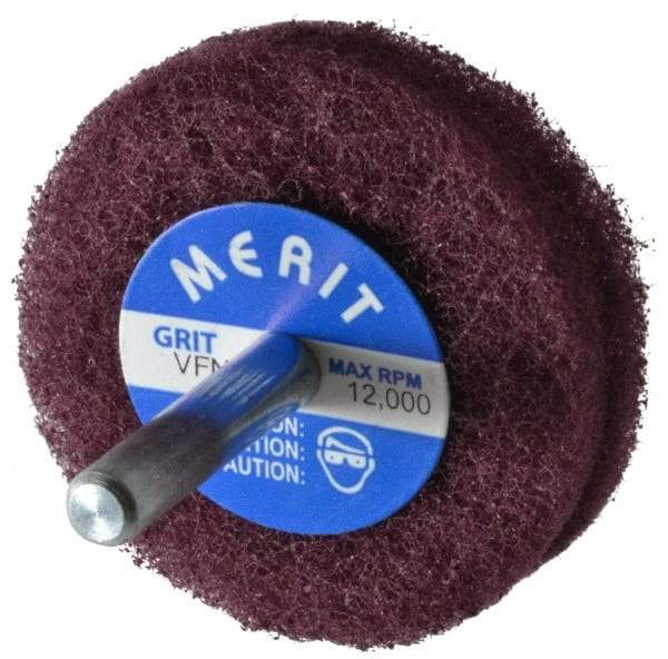 Merit Abrasives - 2" Diam, Medium Mounted Scrubber Buffing Wheel - 2 Ply, Very Fine Grade, 1/4" Shank Diam, 12,000 RPM - Best Tool & Supply