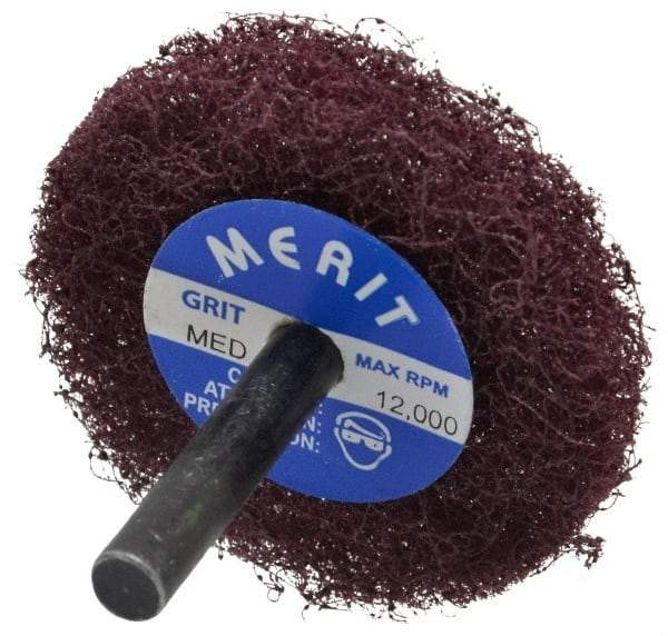 Merit Abrasives - 2" Diam, Medium Mounted Scrubber Buffing Wheel - 1 Ply, Medium Grade, 1/4" Shank Diam, 12,000 RPM - Best Tool & Supply