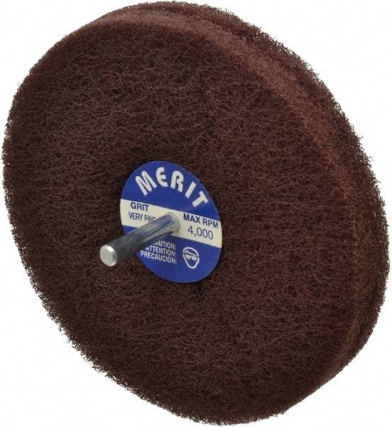 Merit Abrasives - 5" Diam, Medium Mounted Scrubber Buffing Wheel - 2 Ply, Very Fine Grade, 1/4" Shank Diam, 4,000 RPM - Best Tool & Supply