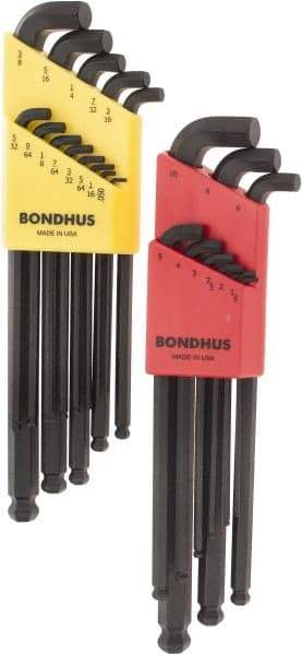 Bondhus - 22 Piece L-Key Ball End Hex Key Set - Hex Range 0.05 to 3/8", Protanium Up to reg/ Over Steel - Best Tool & Supply