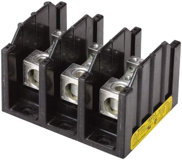 Cooper Bussmann - 3 Poles, 310 Amp, 350 kcmil-6 AWG (Cu/Al) Primary, 4-12 AWG (Al), 4-14 AWG (Cu) Secondary, Thermoplastic Power Distribution Block - 600 VAC/VDC, 1 Primary Connection, 5.2 Inch Long x 3.32 Inch Deep x 4 Inch High - Best Tool & Supply