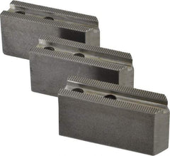 H & R Manufacturing - 1.5mm x 60° Serrated Attachment, Square Soft Lathe Chuck Jaw - 3 Jaws, Steel, 0.969" Btw Mount Hole Ctrs, 3-1/8" Long x 1" Wide x 1-1/2" High, 0.433" Groove, 8mm Fastener - Best Tool & Supply