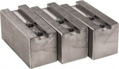 H & R Manufacturing - 1.5mm x 60° Serrated Attachment, Square Soft Lathe Chuck Jaw - 3 Jaws, Steel, 1.181" Btw Mount Hole Ctrs, 4" Long x 1-3/4" Wide x 2" High, 0.63" Groove, 12mm Fastener - Best Tool & Supply