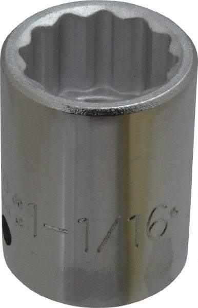 Proto - 1-1/16", 3/4" Drive, Standard Hand Socket - 12 Points, 2" OAL, Chrome Finish - Best Tool & Supply