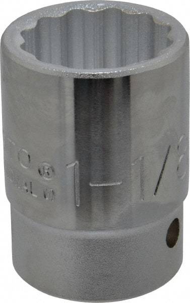 Proto - 1-1/8", 3/4" Drive, Standard Hand Socket - 12 Points, 2-7/32" OAL, Chrome Finish - Best Tool & Supply