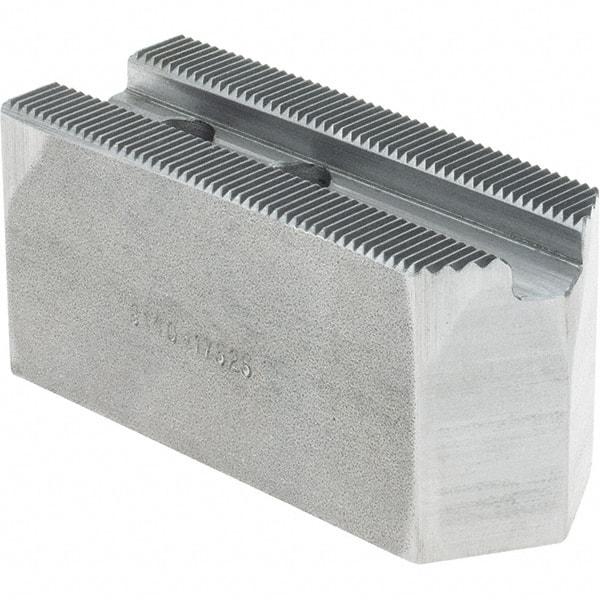 Atlas Workholding - 1.5mm x 60° Serrated Attachment, Square Soft Lathe Chuck Jaw - Steel, 0.787" Btw Mount Hole Ctrs, 3-1/8" Long x 1-1/4" Wide x 1-1/2" High, 0.475" Groove, M10mm Fastener - Best Tool & Supply