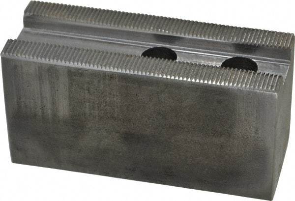 Atlas Workholding - 1.5mm x 60° Serrated Attachment, Square Soft Lathe Chuck Jaw - Steel, 1.18" Btw Mount Hole Ctrs, 4" Long x 1-1/2" Wide x 2" High, 0.63" Groove, M12mm Fastener - Best Tool & Supply