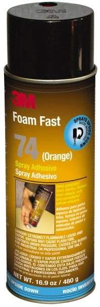 3M - 24 oz Aerosol Orange Spray Adhesive - High Tack, 170°F Heat Resistance, 40 Sq Ft Coverage, Medium Strength Bond, 15 min Max Bonding Time, Flammable, Series 74 - Best Tool & Supply