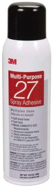 3M - 20 oz Aerosol Clear Spray Adhesive - High Tack, 140°F Heat Resistance, 78 Sq Ft Coverage, Low Strength Bond, 10 min Max Bonding Time, Flammable, Series 27 - Best Tool & Supply