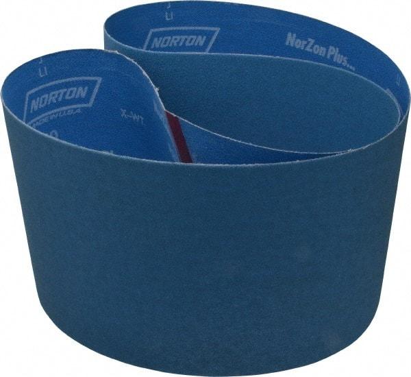 Norton - 6" Wide x 48" OAL, 120 Grit, Zirconia Alumina Abrasive Belt - Zirconia Alumina, Fine, Coated, X Weighted Cloth Backing, Series R823 - Best Tool & Supply