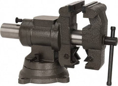 Palmgren - 5-1/8" Jaw Width x 4, 4-1/2" (V-Jaw) Jaw Opening Capacity, 3-1/2" Throat Depth, Bench & Pipe Combination Vise - 1/4 to 3-1/2" Pipe Capacity, Swivel Base, Bolt Down Attachment, Cast Iron (Body), Steel (Jaw Plate) - Best Tool & Supply