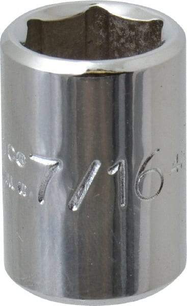 Proto - 7/16", 1/4" Drive, Standard Hand Socket - 6 Points, 7/8" OAL, Chrome Finish - Best Tool & Supply