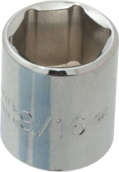 Proto - 9/16", 1/4" Drive, Standard Hand Socket - 6 Points, 7/8" OAL, Chrome Finish - Best Tool & Supply