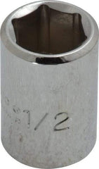 Proto - 1/2", 3/8" Drive, Standard Hand Socket - 6 Points, 1-1/8" OAL, Chrome Finish - Best Tool & Supply