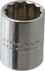 Proto - 3/8" Drive, Standard Hand Socket - 12 Points, 1-1/8" OAL, Chrome Finish - Best Tool & Supply