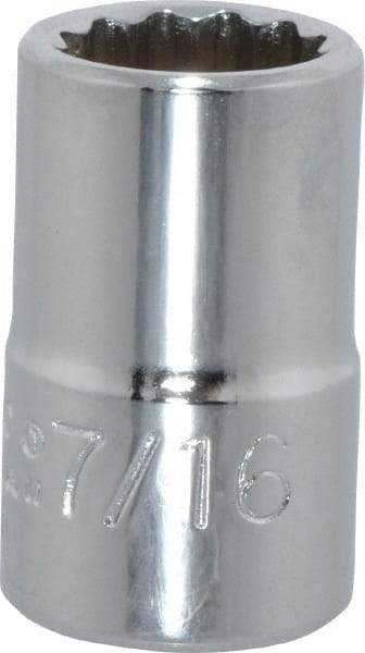 Proto - 7/16", 3/8" Drive, Standard Hand Socket - 12 Points, 1-3/32" OAL, Chrome Finish - Best Tool & Supply