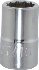 Proto - 7/16", 3/8" Drive, Standard Hand Socket - 12 Points, 1-3/32" OAL, Chrome Finish - Best Tool & Supply