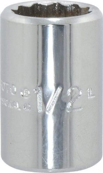 Proto - 1/2", 3/8" Drive, Standard Hand Socket - 12 Points, 1-1/8" OAL, Chrome Finish - Best Tool & Supply