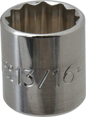 Proto - 13/16", 3/8" Drive, Standard Hand Socket - 12 Points, 1-3/16" OAL, Chrome Finish - Best Tool & Supply