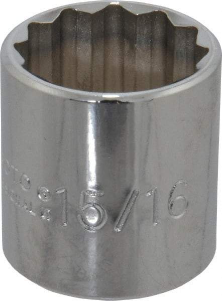 Proto - 15/16", 3/8" Drive, Standard Hand Socket - 12 Points, 1-5/16" OAL, Chrome Finish - Best Tool & Supply