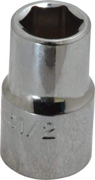 Proto - 1/2", 1/2" Drive, Standard Hand Socket - 6 Points, 1-31/64" OAL, Chrome Finish - Best Tool & Supply