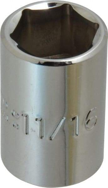 Proto - 11/16", 1/2" Drive, Standard Hand Socket - 6 Points, 1-1/2" OAL, Chrome Finish - Best Tool & Supply