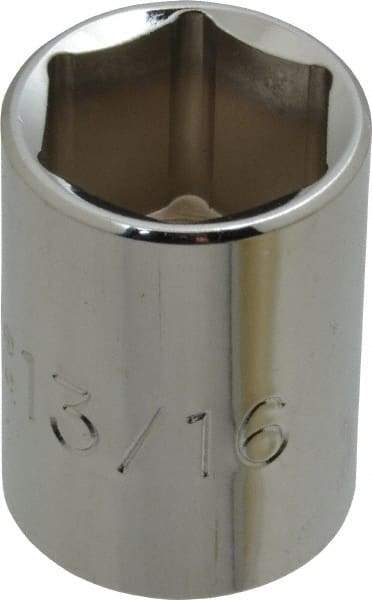 Proto - 13/16", 1/2" Drive, Standard Hand Socket - 6 Points, 1-1/2" OAL, Chrome Finish - Best Tool & Supply