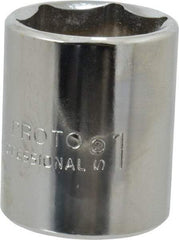 Proto - 1", 1/2" Drive, Standard Hand Socket - 6 Points, 1-9/16" OAL, Chrome Finish - Best Tool & Supply