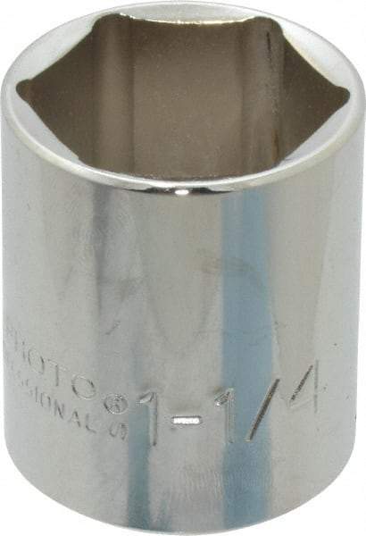 Proto - 1-1/4", 1/2" Drive, Standard Hand Socket - 6 Points, 1-55/64" OAL, Chrome Finish - Best Tool & Supply