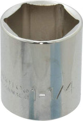 Proto - 1-1/4", 1/2" Drive, Standard Hand Socket - 6 Points, 1-55/64" OAL, Chrome Finish - Best Tool & Supply