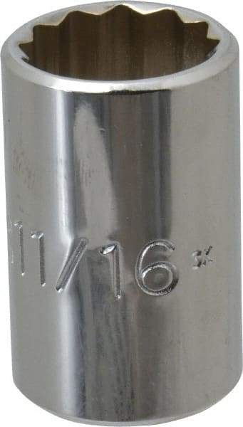 Proto - 11/16", 1/2" Drive, Standard Hand Socket - 12 Points, 1-1/2" OAL, Chrome Vanadium, Chrome Finish - Best Tool & Supply