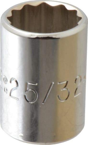 Proto - 25/32", 1/2" Drive, Standard Hand Socket - 12 Points, 1-1/2" OAL, Chrome Finish - Best Tool & Supply