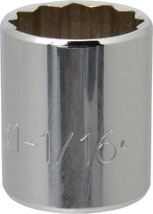 Proto - 1-1/16", 1/2" Drive, Standard Hand Socket - 12 Points, 1-5/8" OAL, Chrome Finish - Best Tool & Supply