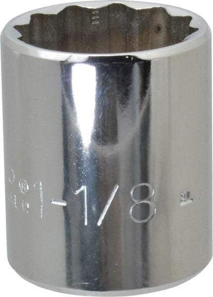 Proto - 1-1/8", 1/2" Drive, Standard Hand Socket - 12 Points, 1-3/4" OAL, Chrome Finish - Best Tool & Supply