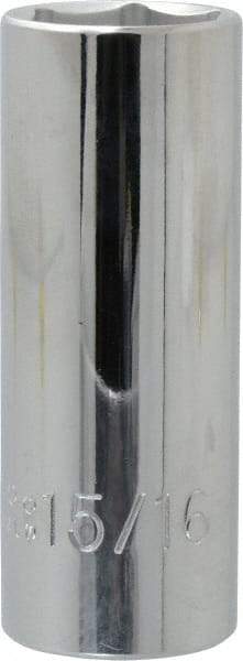 Proto - 15/16", 1/2" Drive, Deep Hand Socket - 6 Points, 3-1/4" OAL, Chrome Finish - Best Tool & Supply