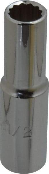 Proto - 1/2", 1/2" Drive, Deep Hand Socket - 12 Points, 3-1/4" OAL, Chrome Finish - Best Tool & Supply