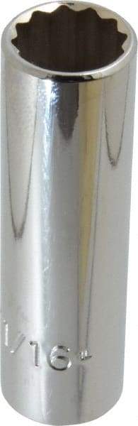 Proto - 11/16", 1/2" Drive, Deep Hand Socket - 12 Points, 3-1/4" OAL, Chrome Finish - Best Tool & Supply