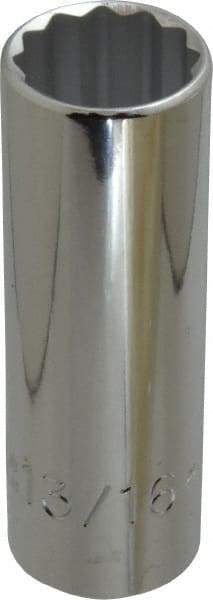 Proto - 13/16", 1/2" Drive, Deep Hand Socket - 12 Points, 3-1/4" OAL, Chrome Finish - Best Tool & Supply